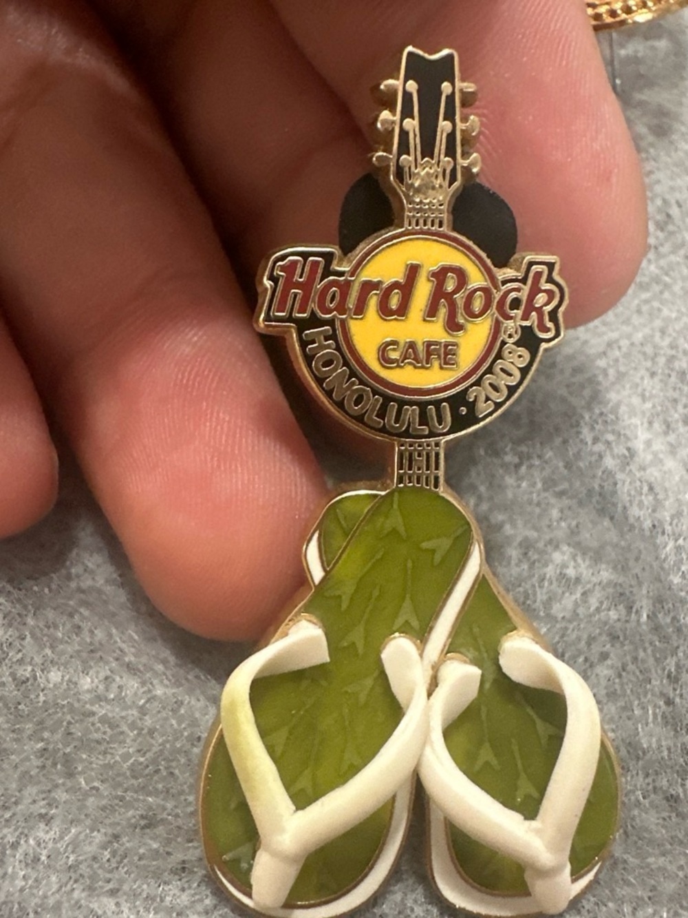 Hard Rock Cafe Green & Yellow Flip Flop Guitar Pin